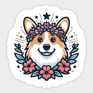 Flower Corgi Sticker